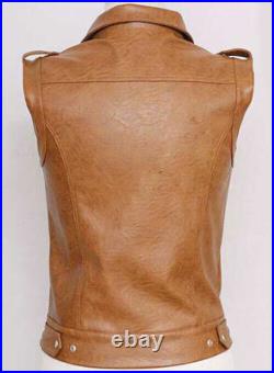 New 100% Western Vest Coat Real Leather Tan Waistcoat Button Jacket Men Lambskin New 100% Western Vest Coat Real Leather Tan Waistcoat Button Jacket Men Lambskin