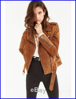 New $269 Urban Outfitters Ecote Brown Black Spliced Western Suede Moto Jacket M