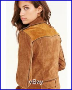 New $269 Urban Outfitters Ecote Brown Black Spliced Western Suede Moto Jacket M
