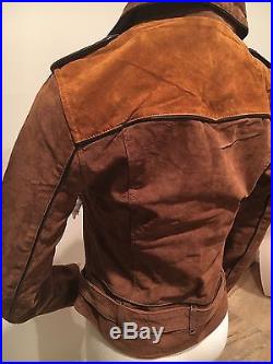 New $269 Urban Outfitters Ecote Brown Black Spliced Western Suede Moto Jacket M