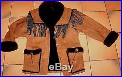 New ARDNEY SHEARLING Leather Fringed Concho Buttons Western Coat Jacket M/L