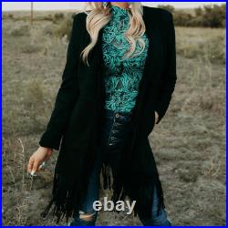 New Black Suede Fringe Tassel Jacket Womens Western Scottsdale Open Front 3X