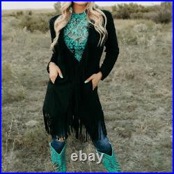 New Black Suede Fringe Tassel Jacket Womens Western Scottsdale Open Front 3X