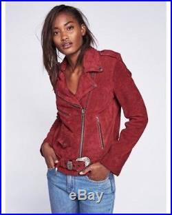 New Free People X Understated Wine Leather Suede Western Moto Jacket Small $498