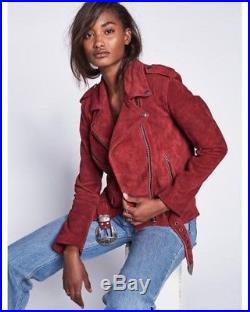 New Free People X Understated Wine Leather Suede Western Moto Jacket Small $498