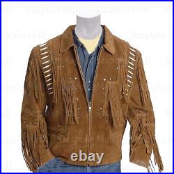 New Handmade Men's Western Cowboy Leather Jacket Fringes Bones Stylish Jacket-6 New Handmade Men's Western Cowboy Leather Jacket Fringes Bones Stylish Jacket-6