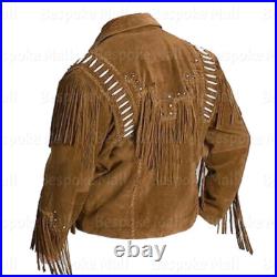 New Handmade Men's Western Cowboy Leather Jacket Fringes Bones Stylish Jacket-6 New Handmade Men's Western Cowboy Leather Jacket Fringes Bones Stylish Jacket-6