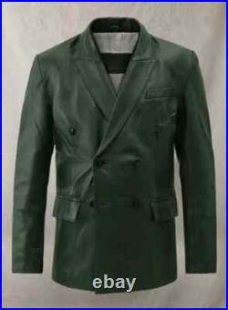 New Men Blazer Green Stylish Handmade Genuine Leather Lambskin Formal Fashion New Men Blazer Green Stylish Handmade Genuine Leather Lambskin Formal Fashion