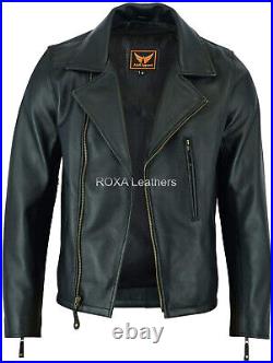 New Men Genuine Cowhide 100% Leather Jacket Motorcycle Party Wear Black Cow Coat