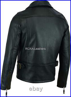 New Men Genuine Cowhide Real Leather Jacket Biker Cow Stylish Fashion Black Coat