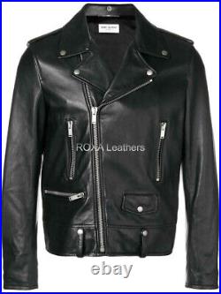 New Men Genuine Cowhide Real Leather Jacket Motorcycle Biker Stylish Black Coat