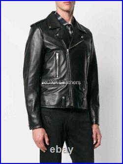 New Men Genuine Cowhide Real Leather Jacket Motorcycle Biker Stylish Black Coat