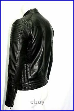 New Men Genuine Lambskin 100% Leather Jacket Motorcycle Biker Stylish Black Coat