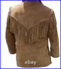 New Men Native American Western Cowboy Leather Jacket Fringe Suede Leather Coat New Men Native American Western Cowboy Leather Jacket Fringe Suede Leather Coat