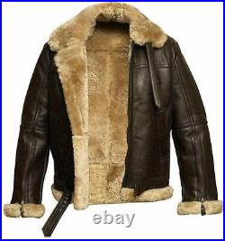 New Men RAF Aviator Real Leather Jacket Coat Bomber B3 Sheep Skin Pilot Flying