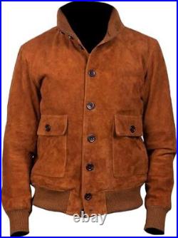 New Men Trucker Real Leather Suede Brown Western Style Motorcycle Button Jacket