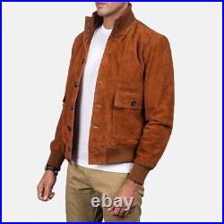 New Men Trucker Real Leather Suede Brown Western Style Motorcycle Button Jacket
