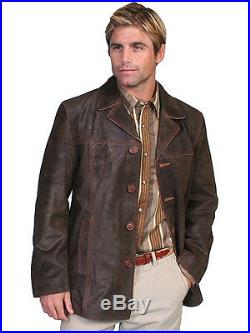 New Men's 3/4 Length Leather Western Cowboy Rodeo Blazer Jacket Coat Brown