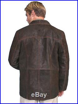New Men's 3/4 Length Leather Western Cowboy Rodeo Blazer Jacket Coat Brown