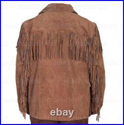 New Men's American Western Native Tussle Brown Suede Fringed Coat Jacket-305