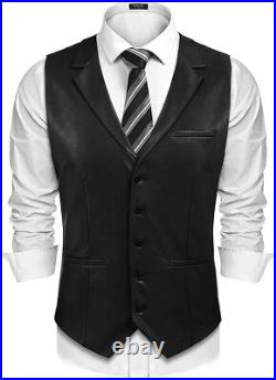 New Men's Black Lambskin Leather Waistcoat Western Style Slim Fit Vest Coat