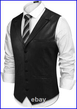 New Men's Black Lambskin Leather Waistcoat Western Style Slim Fit Vest Coat