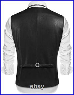 New Men's Black Lambskin Leather Waistcoat Western Style Slim Fit Vest Coat