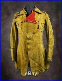 New Men's Cowboy Native American Western Buckskin Fringes Leather Jacket Coat NA
