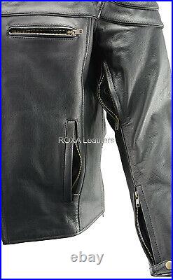 New Men's Genuine Cowhide Real Leather Jacket Biker Cow Casual Wear Black Coat