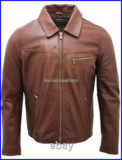 New Men's Genuine Cowhide Real Leather Jacket Motorcycle Biker Brown Coat Collar