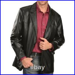 New Men's Genuine Lambskin Real Leather Blazer TWO BUTTON Coat Jacket Work Wear