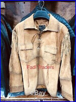 New Men's Native American Western Cowhide Suede Leather Jacket Coat(ALL SIZES)