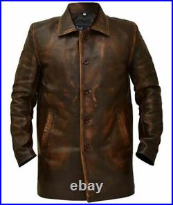 New Men's Western Distressed Sheepskin Sheriff Leather Jacket Coat