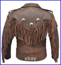New Men's Western Fringe Cowboy Motorcycle Jacket Genuine Cowhide Leather New Men's Western Fringe Cowboy Motorcycle Jacket Genuine Cowhide Leather