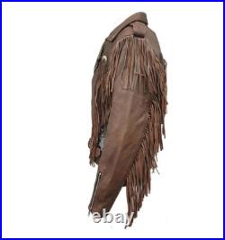 New Men's Western Fringe Cowboy Motorcycle Jacket Genuine Cowhide Leather New Men's Western Fringe Cowboy Motorcycle Jacket Genuine Cowhide Leather