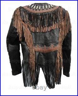 New Men's Western Wear Leather Motorcycle Jacket Native American Coat-1100