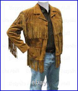 New Mens 2018 American Style Western Brown Suede Leather Long Fringes Coat-90