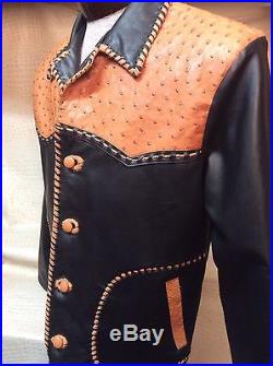 New Mens Exotic Genuine Ostrich Black Leather Western Cowboy Dress Jacket