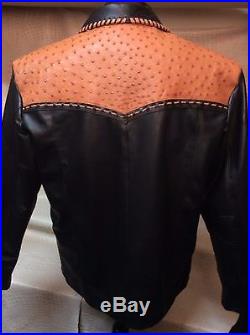 New Mens Exotic Genuine Ostrich Black Leather Western Cowboy Dress Jacket