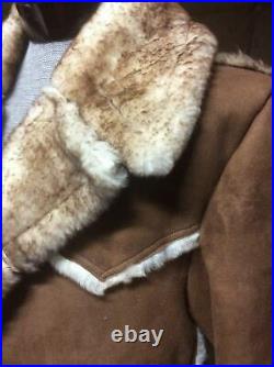 New Mens Genuine Shearling Sheepskin Western Cowboy Rodeo Marlboro Jacket Coat