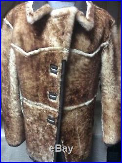 New Mens Genuine Shearling Sheepskin Western Cowboy Rodeo Marlboro Jacket Coat