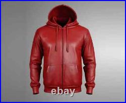 New Mens Red Premium Hooded Biker Jacket. Real Soft Sheep Skin Leather Jacket XL New Mens Red Premium Hooded Biker Jacket. Real Soft Sheep Skin Leather Jacket XL