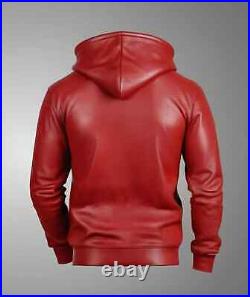 New Mens Red Premium Hooded Biker Jacket. Real Soft Sheep Skin Leather Jacket XL New Mens Red Premium Hooded Biker Jacket. Real Soft Sheep Skin Leather Jacket XL