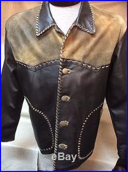 New Mens Vintage Italian Lamb Skin Brown Leather Western Cowboy Dress Jacket