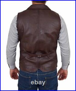 New Orignal Vest Coat Jacket Lambskin Leather Men Button Waistcoat Brown Western