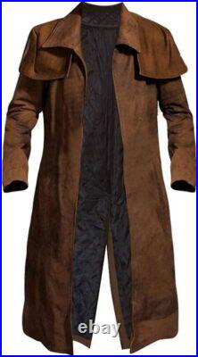 New Vegas A7 Veteran Ranger NCR Brown Suede Leather Armor Duster Coat for Men