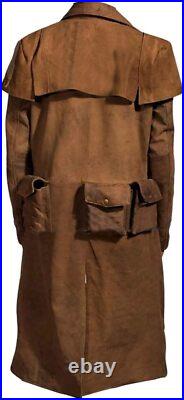 New Vegas A7 Veteran Ranger NCR Brown Suede Leather Armor Duster Coat for Men