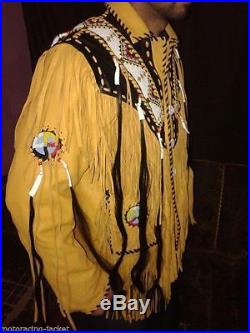 New Western Fringed Buckskin Native American Indian Fringe Bones Coat jackets