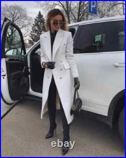 New Women Trench Coat White Handmade Lambskin Leather Long Party Stylish Winter New Women Trench Coat White Handmade Lambskin Leather Long Party Stylish Winter