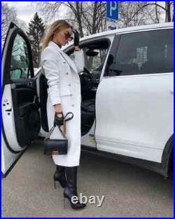 New Women Trench Coat White Handmade Lambskin Leather Long Party Stylish Winter New Women Trench Coat White Handmade Lambskin Leather Long Party Stylish Winter